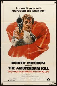 3t065 AMSTERDAM KILL 1sh '78 John Solie artwork of tough guy Robert Mitchum pointing revolver!