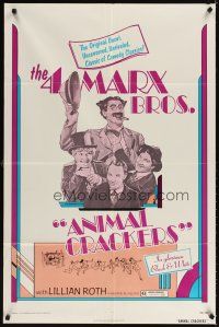 3t067 ANIMAL CRACKERS 1sh R74 wacky artwork of all four Marx Brothers!