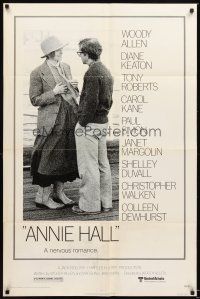 3t068 ANNIE HALL 1sh '77 full-length Woody Allen & Diane Keaton in a nervous romance!