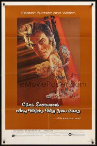 3t071 ANY WHICH WAY YOU CAN 1sh '80 cool artwork of Clint Eastwood & Clyde by Bob Peak!