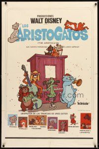 3t076 ARISTOCATS Spanish/U.S. 1sh '71 Walt Disney feline jazz musical cartoon, great image!