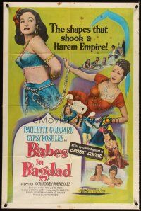 3t086 BABES IN BAGDAD 1sh '52 Paulette Goddard, Gypsy Rose Lee, sexy art!