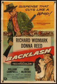 3t094 BACKLASH 1sh '56 Richard Widmark knew Donna Reed's lips but not her name!