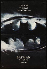3t105 BATMAN RETURNS teaser 1sh '92 Tim Burton, cool close-up image of bat cowl!