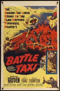 3t108 BATTLE TAXI 1sh '55 Sterling Hayden, Arthur Franz, fiery action art of helicopter rescue!