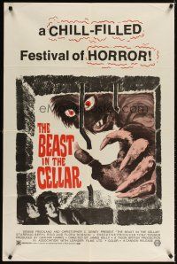3t110 BEAST IN THE CELLAR 1sh '71 wacky monster image, a chill-filled festival of horror!