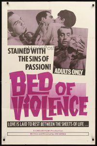3t114 BED OF VIOLENCE 1sh '67 Joe Sarno directed, Rita Atlanta, stained with passion!