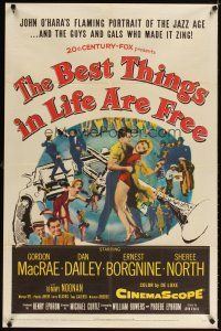 3t121 BEST THINGS IN LIFE ARE FREE 1sh '56 Michael Curtiz, Gordon MacRae, art of gun & trumpet!