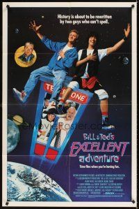 3t137 BILL & TED'S EXCELLENT ADVENTURE 1sh '89 Keanu, Socrates, Napoleon & Lincoln in booth!