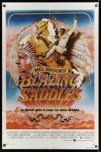 3t151 BLAZING SADDLES 1sh '74 classic Mel Brooks western, art of Cleavon Little by John Alvin!