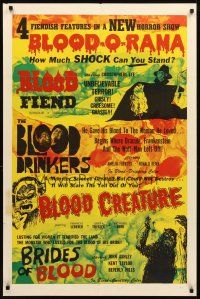 3t157 BLOOD-O-RAMA 1sh '60s Blood Fiend, Blood Drinkers & bloody art from horror quad-bill!