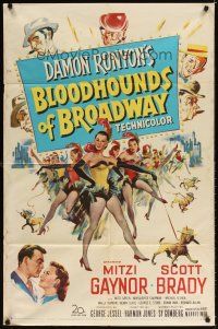 3t156 BLOODHOUNDS OF BROADWAY 1sh '52 art of Mitzi Gaynor & sexy showgirls, Damon Runyon story!