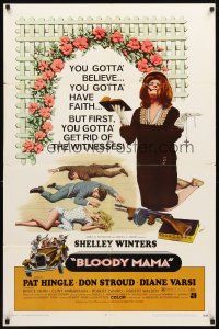 3t158 BLOODY MAMA 1sh '70 Roger Corman, AIP, crazy Shelley Winters w/Bible and tommy gun!