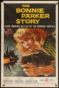 3t170 BONNIE PARKER STORY 1sh '58 great art of the cigar-smoking hellcat of the roaring '30s!
