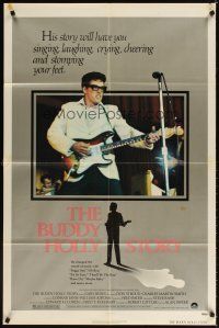 3t189 BUDDY HOLLY STORY 1sh '78 great image of Gary Busey performing on stage with guitar!