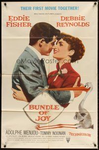 3t191 BUNDLE OF JOY 1sh '57 romantic super close up of Debbie Reynolds & Eddie Fisher!