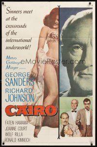 3t203 CAIRO 1sh '63 George Sanders in Egypt, full-length bellydancer!