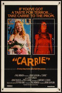 3t214 CARRIE 1sh '76 Stephen King, Sissy Spacek before and after her bloodbath at the prom!
