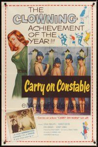3t215 CARRY ON CONSTABLE 1sh '61 wacky art of naked English cops in the shower!