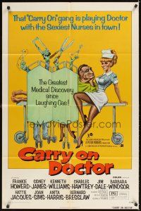 3t216 CARRY ON DOCTOR 1sh '72 sexiest English hospital nurses, wacky operation artwork!
