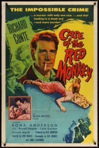 3t220 CASE OF THE RED MONKEY 1sh '55 Richard Conte solves impossible crime, sexy Rona Anderson!