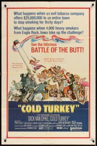 3t244 COLD TURKEY 1sh '71 Dick Van Dyke & entire town quits smoking cigarettes, great art!