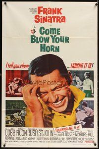 3t247 COME BLOW YOUR HORN 1sh '63 laughing Frank Sinatra, from Neil Simon's play!