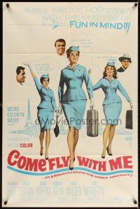 3t248 COME FLY WITH ME 1sh '63 sexy airline hostesses daydreaming of men!
