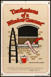 3t254 CONFESSIONS OF A WINDOW CLEANER 1sh '74 artwork of every window cleaner's fantasy!