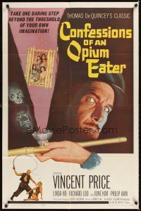 3t256 CONFESSIONS OF AN OPIUM EATER 1sh '62 Vincent Price, cool artwork of drugs & caged girls!