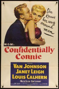 3t257 CONFIDENTIALLY CONNIE 1sh '53 great romantic art of sexy Janet Leigh & Van Johnson!