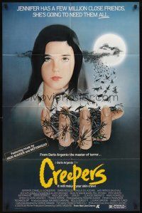 3t265 CREEPERS 1sh '85 Dario Argento, cool art of Jennifer Connelly with bugs in hand!