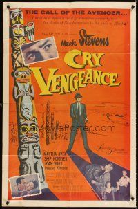 3t270 CRY VENGEANCE 1sh '55 Mark Stevens, film noir, Alaska adventure, cool totem pole art!