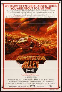 3t274 DAMNATION ALLEY 1sh '77 Jan-Michael Vincent, artwork of cool vehicle by Paul Lehr!