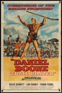 3t276 DANIEL BOONE TRAIL BLAZER 1sh '56 art of Bruce Bennett, conqueror of the savage frontier!