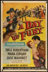 3t286 DAY OF FURY 1sh '56 Dale Robertson is the last of the Maverick Killers, Mara Corday