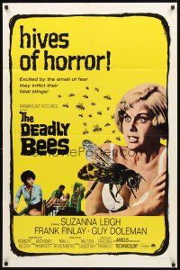 3t295 DEADLY BEES 1sh '67 hives of horror, fatal stings, image of sexy near-naked girl attacked!