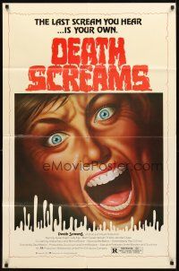 3t299 DEATH SCREAMS 1sh '82 cool horror artwork, the last scream you hear is your own!
