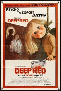 3t307 DEEP RED 1sh '77 Dario Argento, creepy artwork of doll with cleaver hanging from noose!