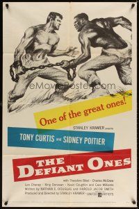 3t312 DEFIANT ONES 1sh '58 art of escaped cons Tony Curtis & Sidney Poitier chained together!
