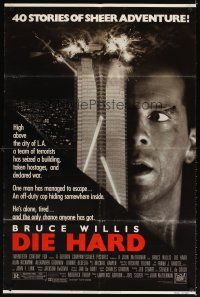 3t329 DIE HARD 1sh '88 Bruce Willis vs twelve terrorists, action classic!