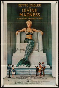 3t337 DIVINE MADNESS style B 1sh '80 great image of mermaid Bette Midler as Lincoln Memorial!