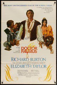 3t340 DOCTOR FAUSTUS 1sh '68 art of pretty Elizabeth Taylor & director and star Richard Burton!