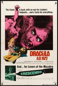 3t356 DRACULA A.D. 1972/CRESCENDO 1sh '72 Hammer horror double-bill, vampires & gore!
