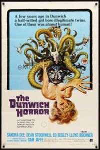 3t366 DUNWICH HORROR int'l 1sh '70 AIP, wild horror art of multi-headed monster attacking woman!