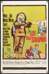 3t368 EARTH DIES SCREAMING 1sh '64 Terence Fisher sci-fi, wacky monster, who or what were they?