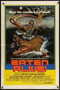 3t370 EATEN ALIVE 1sh '77 Tobe Hooper, wild horror artwork of madman w/scythe & alligator!