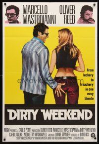 3t007 DIRTY WEEKEND English 1sh '73 Marcello Mastroianni grabs sexy Carole Andre's butt!
