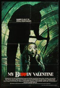 3t016 MY BLOODY VALENTINE English 1sh '81 cool different artwork of killer w/pick in tunnel!