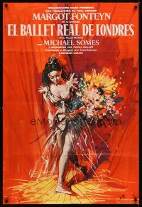 3t019 ROYAL BALLET English 1sh '60 wonderful art of ballerina Margot Fonteyn with flowers!